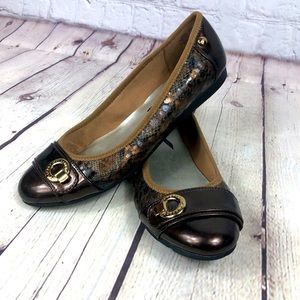 Anne Klein Sport Akazi Copper Gold Detailing Faux Snakeskin Ballet Flats
